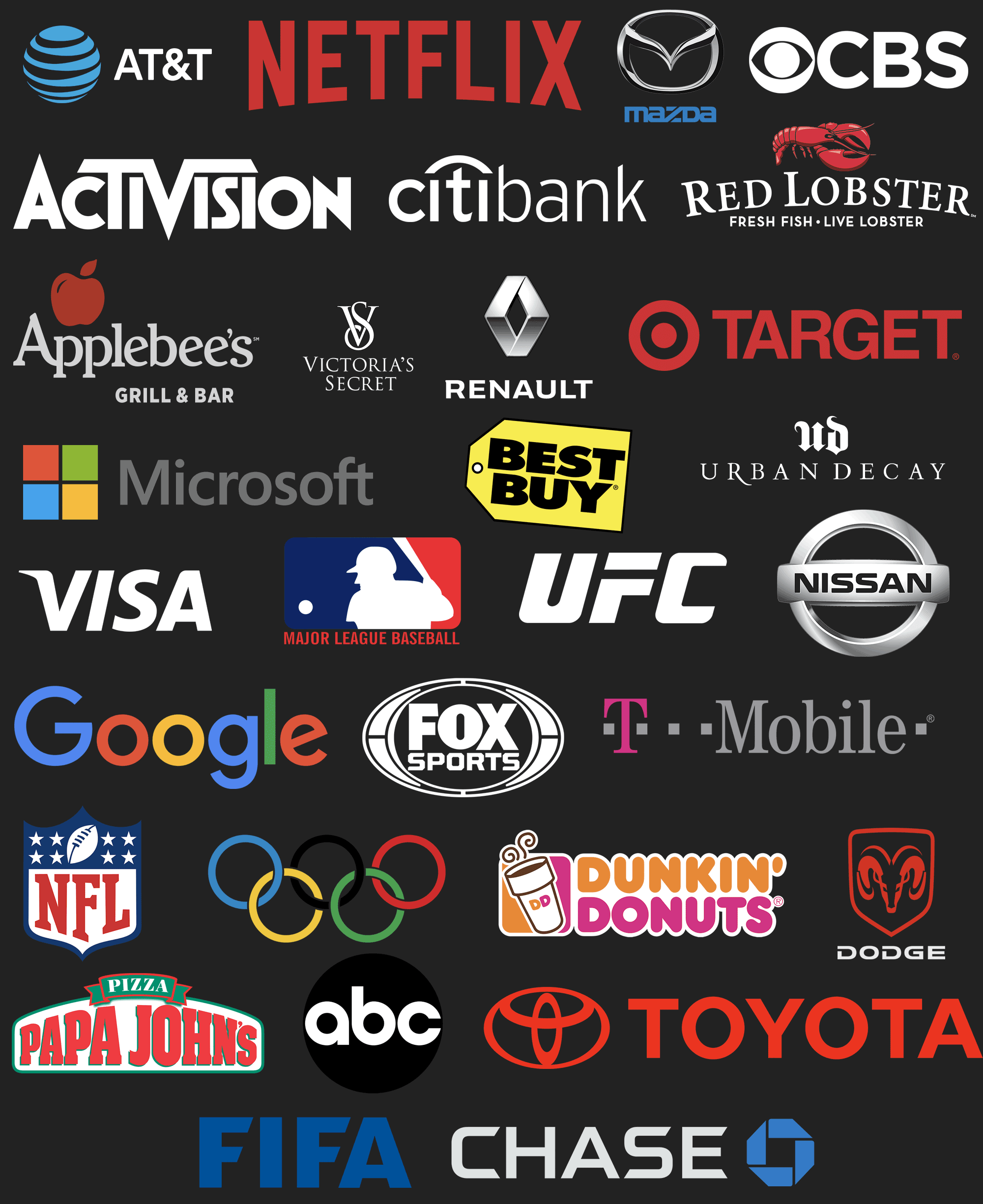 commercial clients include Toyota, Target, Major League Baseball and many others